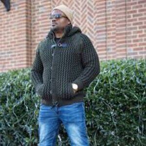 LCR Black Edition Designer Men's Chunky Cable Knit Jacket Sz L Forest Green